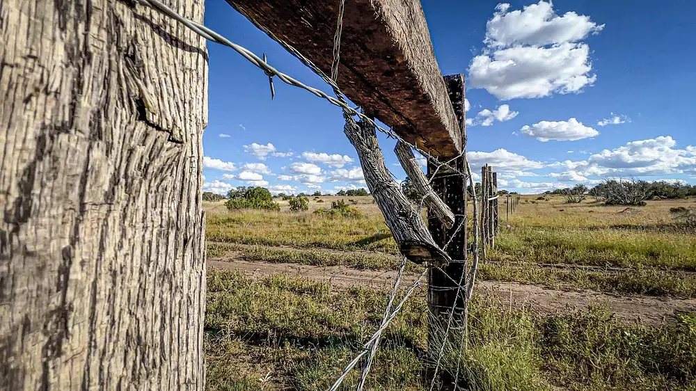 Run down barbed wire fence